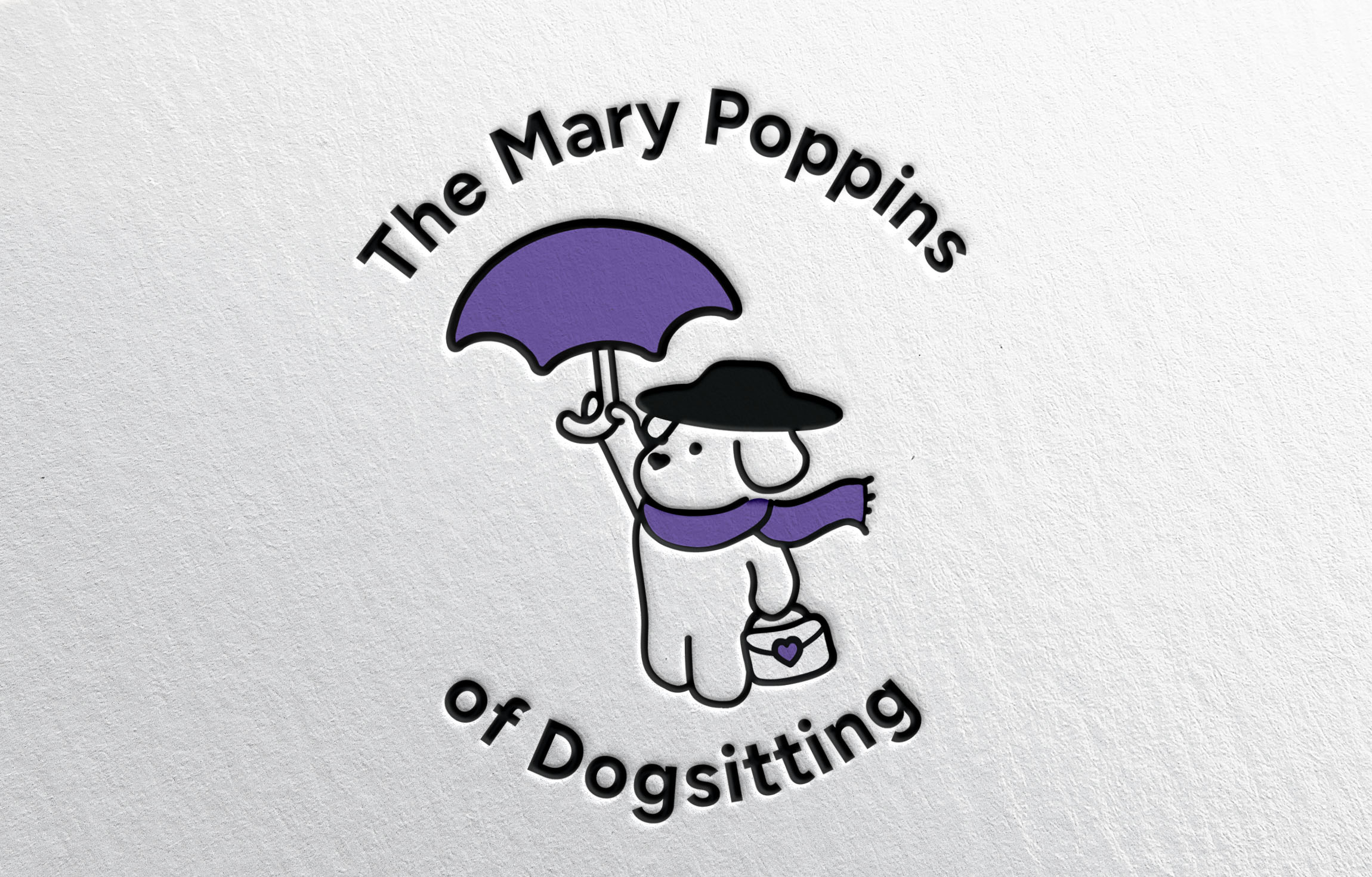 Mary Poppins Dog Logo Holding Umbrella and Suitcase
